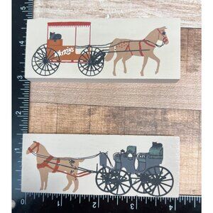 Vintage Wooden Blocks With Horse-Drawn Carriage Design Cats Meow